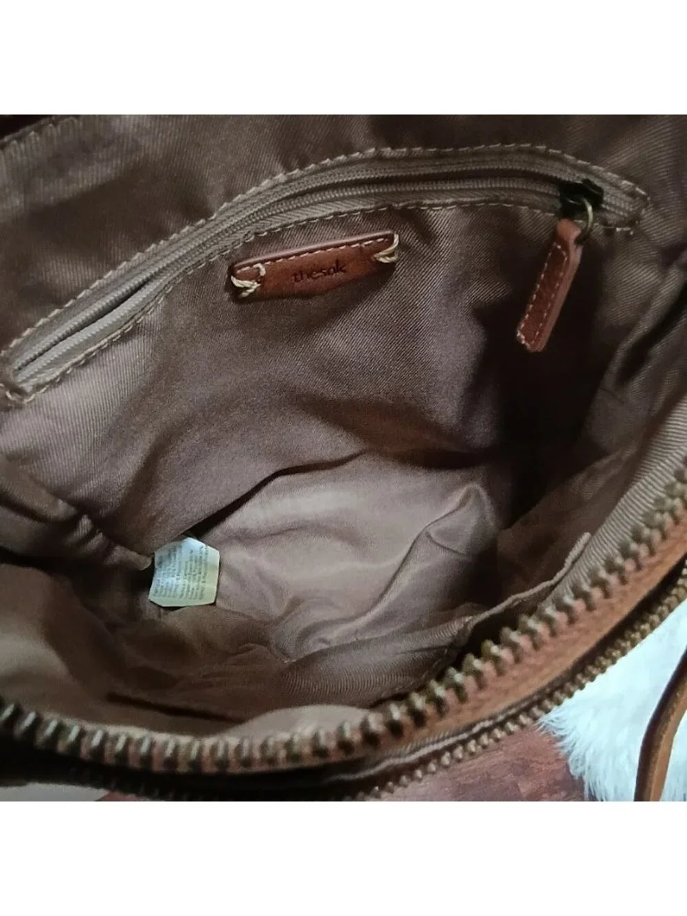 The Sak Brown Leather Embossed Convertible Backpack Purse Adjustable Straps
